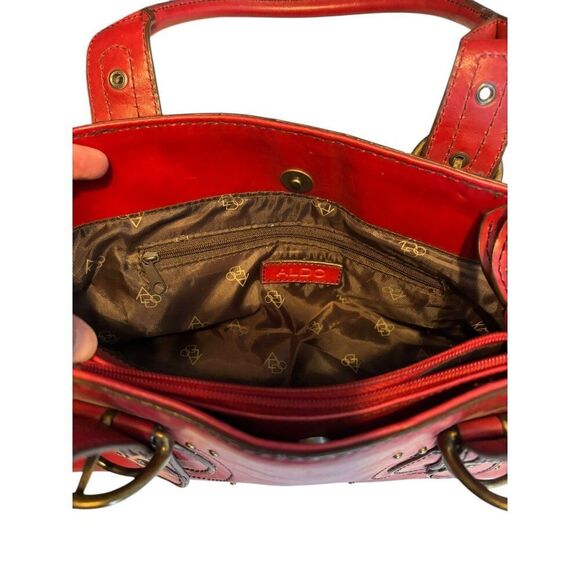 Aldo Red Leather Handbag With Buckle Detailing & Zip Closure - Picture 5 of 14